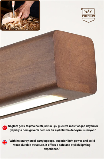 Led Avize Modern Avize Modelleri Yükseklik Ayarlı BuShop Lumiwood 120cm Ceviz Renk Gün Işığı Led Sarkıt Avize