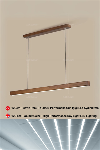 Led Avize Modern Avize Modelleri Yükseklik Ayarlı BuShop Lumiwood 120cm Ceviz Renk Gün Işığı Led Sarkıt Avize