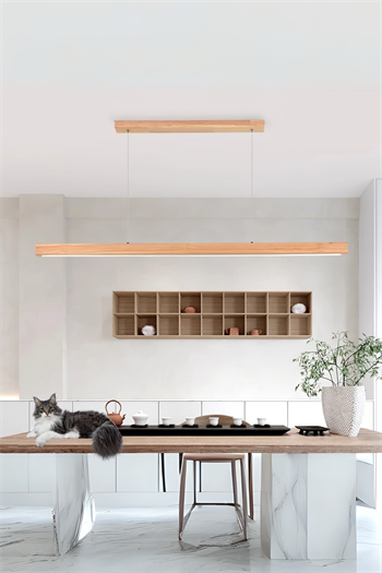 Led Avize Modern Avize Modelleri Yükseklik Ayarlı BuShop Lumiwood 120cm Natural Renk Gün Işığı Led Sarkıt Avize