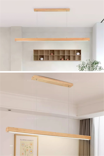 Led Avize Modern Avize Modelleri Yükseklik Ayarlı BuShop Lumiwood 120cm Natural Renk Gün Işığı Led Sarkıt Avize