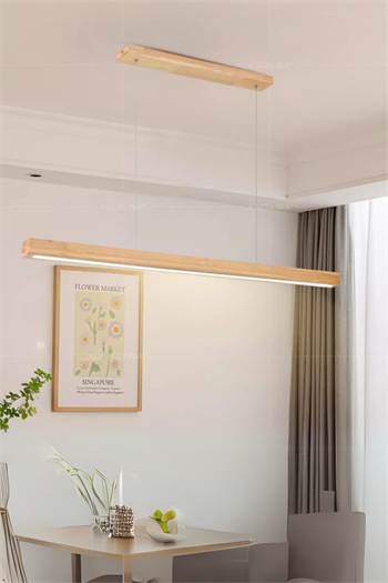 Led Avize Modern Avize Modelleri Yükseklik Ayarlı BuShop Lumiwood 120cm Natural Renk Gün Işığı Led Sarkıt Avize