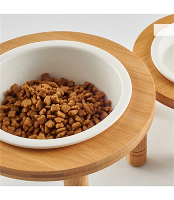 Mama ve Su Kabı Kedi  Köpek İçin Tekli BuShop Doğal Ahşap  Seramik Kase Cindy