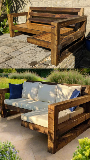 Masif Ahşap Bahçe Mobilyası Balkon L Koltuk 2 Kişilik Vesta Köşe