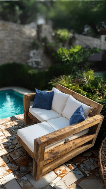 Masif Ahşap Bahçe Mobilyası Balkon L Koltuk 2 Kişilik Vesta Köşe