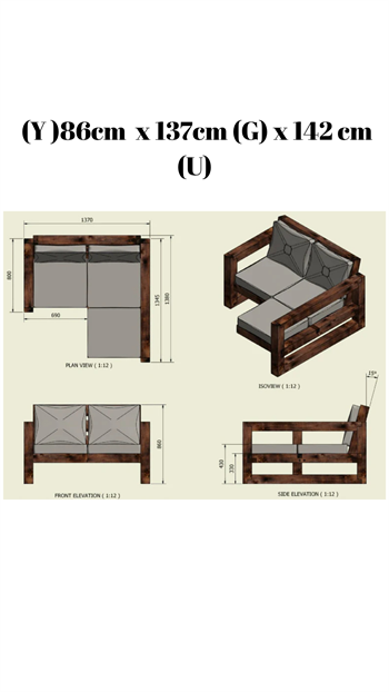 Masif Ahşap Bahçe Mobilyası Balkon L Koltuk 2 Kişilik Vesta Köşe