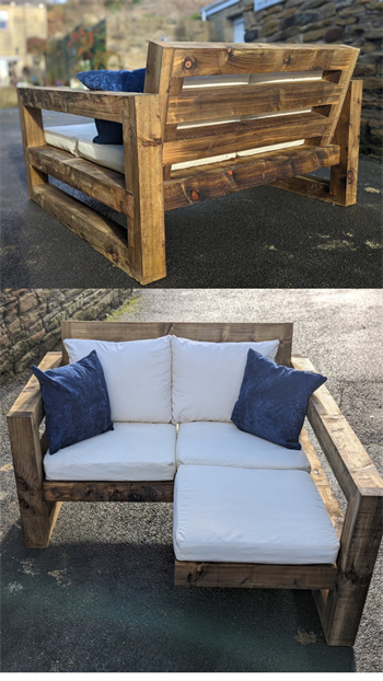 Masif Ahşap Bahçe Mobilyası Balkon L Koltuk 2 Kişilik Vesta Köşe