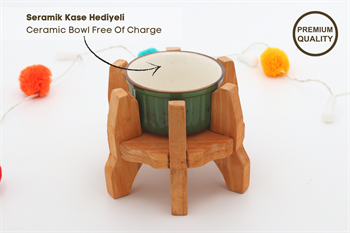 Minik Canlı Kuş, Kemirgen Mama Ve Su Kabı-Yeşil Seramik Bir Adet Kase Hediyeli-Gerçek Ahşap-Armut Kiraz-BuShop Minik