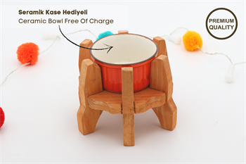 Minik Canlı Kuş, Kemirgen Mama Ve Su Kabı-Turuncu Seramik Bir Adet Kase Hediyeli-Gerçek Ahşap-Armut Kiraz-BuShop Minik