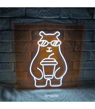 Neon led ayı, hayvan temalı duvar süsleri, led neon tabela , veteriner bar, clup , loş gece lambası