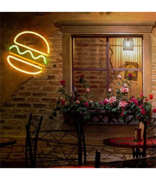 Neon led hamburger temalı duvar panosu, dekorasyon odası, kafe, restoran , neon duvar dekoru