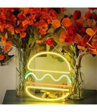 Neon led hamburger temalı duvar panosu, dekorasyon odası, kafe, restoran , neon duvar dekoru