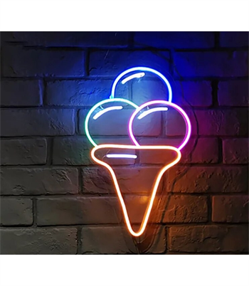Neon led ışık dondurma temalı büyük boy duvar süsü,dekoru, tabelası, bar, ev,restoran, led neon külah ice cream