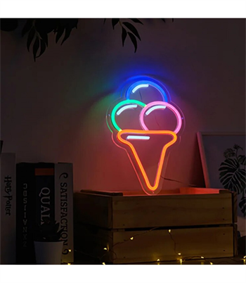 Neon led ışık dondurma temalı büyük boy duvar süsü,dekoru, tabelası, bar, ev,restoran, led neon külah ice cream