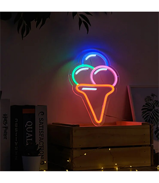 Neon led ışık dondurma temalı duvar süsü,dekoru, tabelası, bar, ev,restoran, led neon külah ice cream