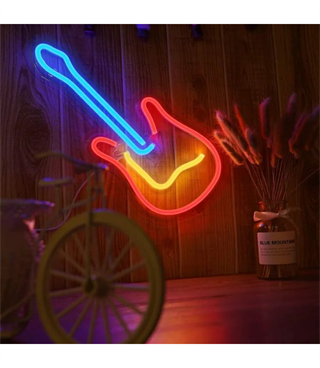 Neon led ışık, gitar temalı duvar süsü,led neon tabela, bar, ev, ofis , gece, müzik lambası neon