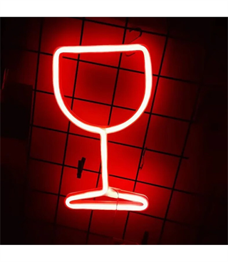 Neon led ışık şarap bardak temalı duvar süsü, led neon tabela, Bar, Clup Sahne arkası,ev dekoru