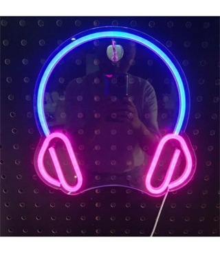 Neon led müzik, kulaklık temalı duvar süsleri, led neon pano rap, kafe,bar, clup neon duvar dekoru