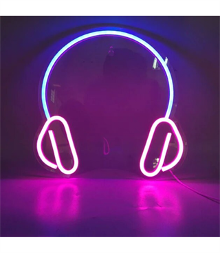 Neon led müzik, kulaklık temalı duvar süsleri, led neon pano rap, kafe,bar, clup neon duvar dekoru