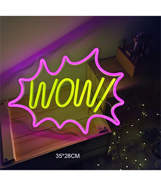 Neon led ,wow , şaşkın sürpriz temalı duvar askılı, neon tabela dekorasyon odası, Ev, Parti,