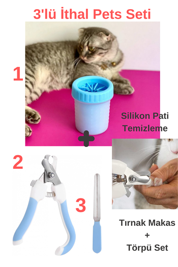Pati temizleme aparatı, Kedi Köpek Pati Temizleme Silikon Jel Fırçalı, Tırnak makası ve törpüsü, Süper 3 lü İthal Set
