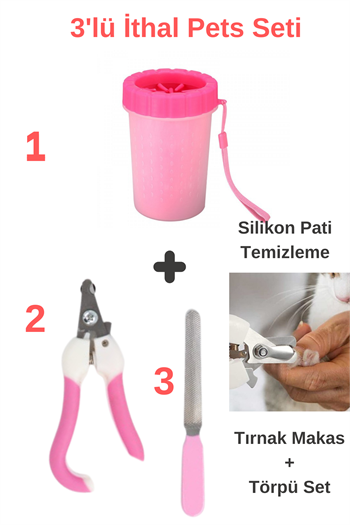 Pati temizleme aparatı, Kedi Köpek Pati Temizleme Silikon Jel Fırçalı, Tırnak makası ve törpüsü, Süper 3 lü İthal Set