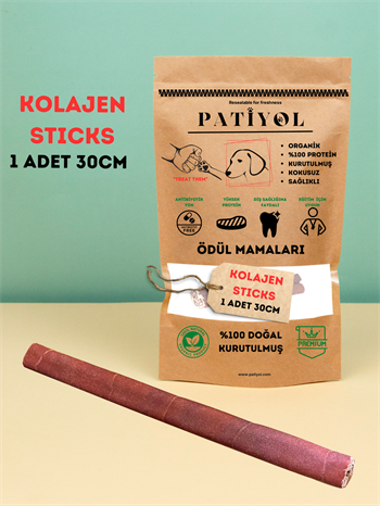 Kolajen Stick 30 Cm %100 Doğal Köpek Ödül Maması,Yüksek Protein Kolajen Çubuklar, 1 Adet
