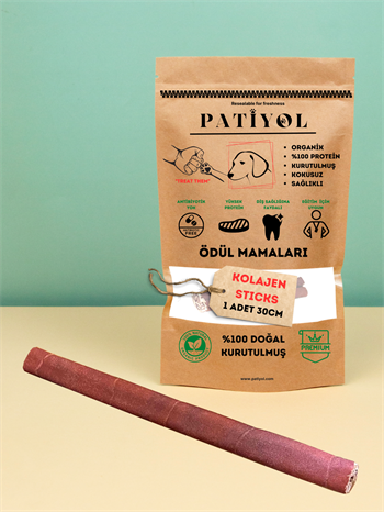 Kolajen Stick 30 Cm %100 Doğal Köpek Ödül Maması,Yüksek Protein Kolajen Çubuklar, 1 Adet