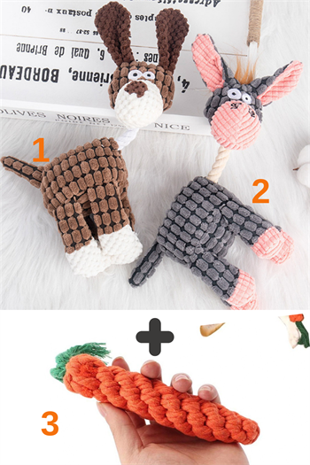 Peluş Dayanıklı Sesli Köpek Oyuncağı ve Köpek Isırma ve kaşıma oyuncağı 3 lü oyuncak seti