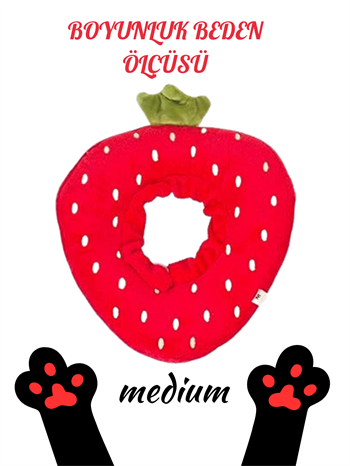 Şişme Yakalığı Yavru Kedi Koruyucu  Boyunluk BuShop Yüksek Kalite %100 Pamuk Çilek Modeli Medium