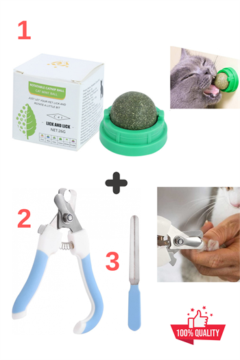 Süper 3 lü İthal Set, Kedi tırnak makası, Kedi tırnak törpüsü, Manikür Pedükür seti, Kedi nanesi, Kedi bakım ürünleri, 