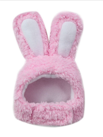 Tavşan Kulaklı Kedi Şapkası - Pembe Peluş Başlığı-Yumuşak kumaş