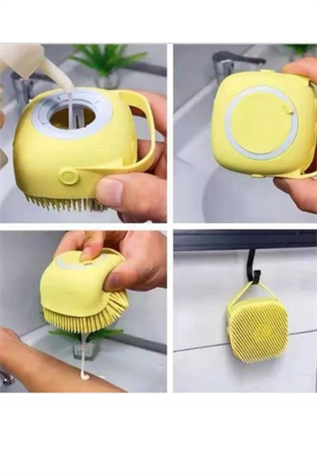 Tüy Toplama Eldivenleri ve Şampuan Hazneli Kedi Ve Köpek Yıkama Fırçası, 3 lü İthal Set