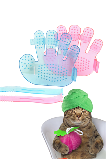 Tüy Toplama Eldivenleri ve Şampuan Hazneli Kedi Ve Köpek Yıkama Fırçası, 3 lü İthal Set