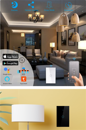 Akıllı anahtar Wifi anahtar Wifi akıllı ev anahtarı Dokunmatik aydınlatma anahtarı Siyah Mobil App Destekli