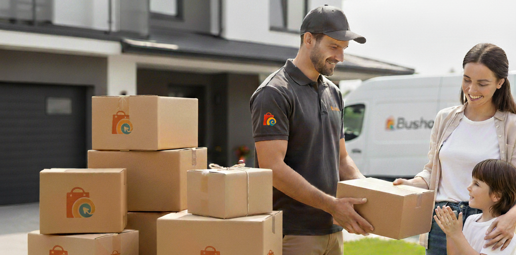 Bushop kargocusu paketi aileye teslim ediyor