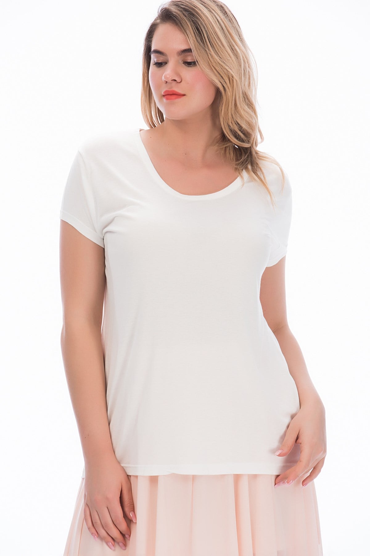 Kadın Beyaz Pamuklu Kumaş Bisiklet Yakalı Bluz 65N28808