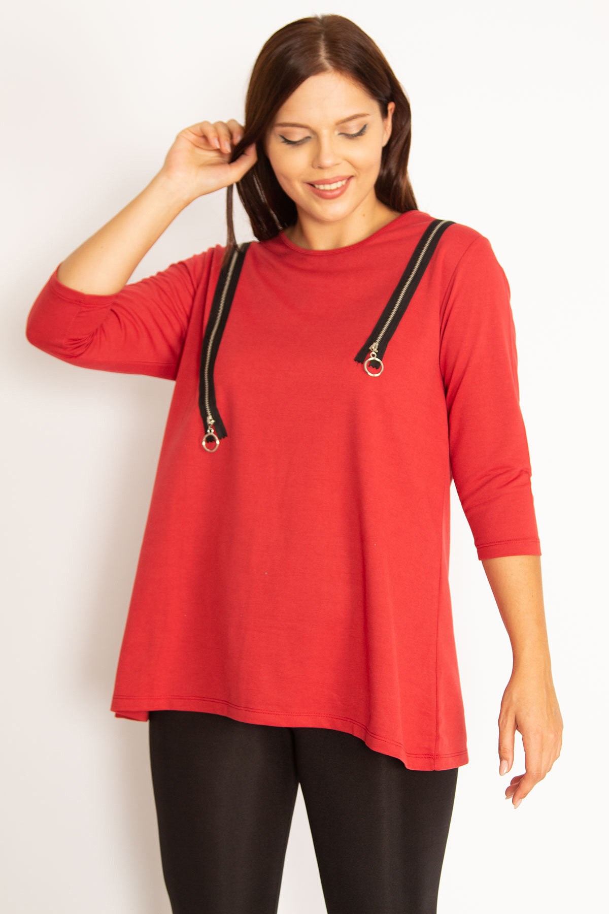 Kadın Bordo Süs Fermuarlı Sweatshirt 65N34599