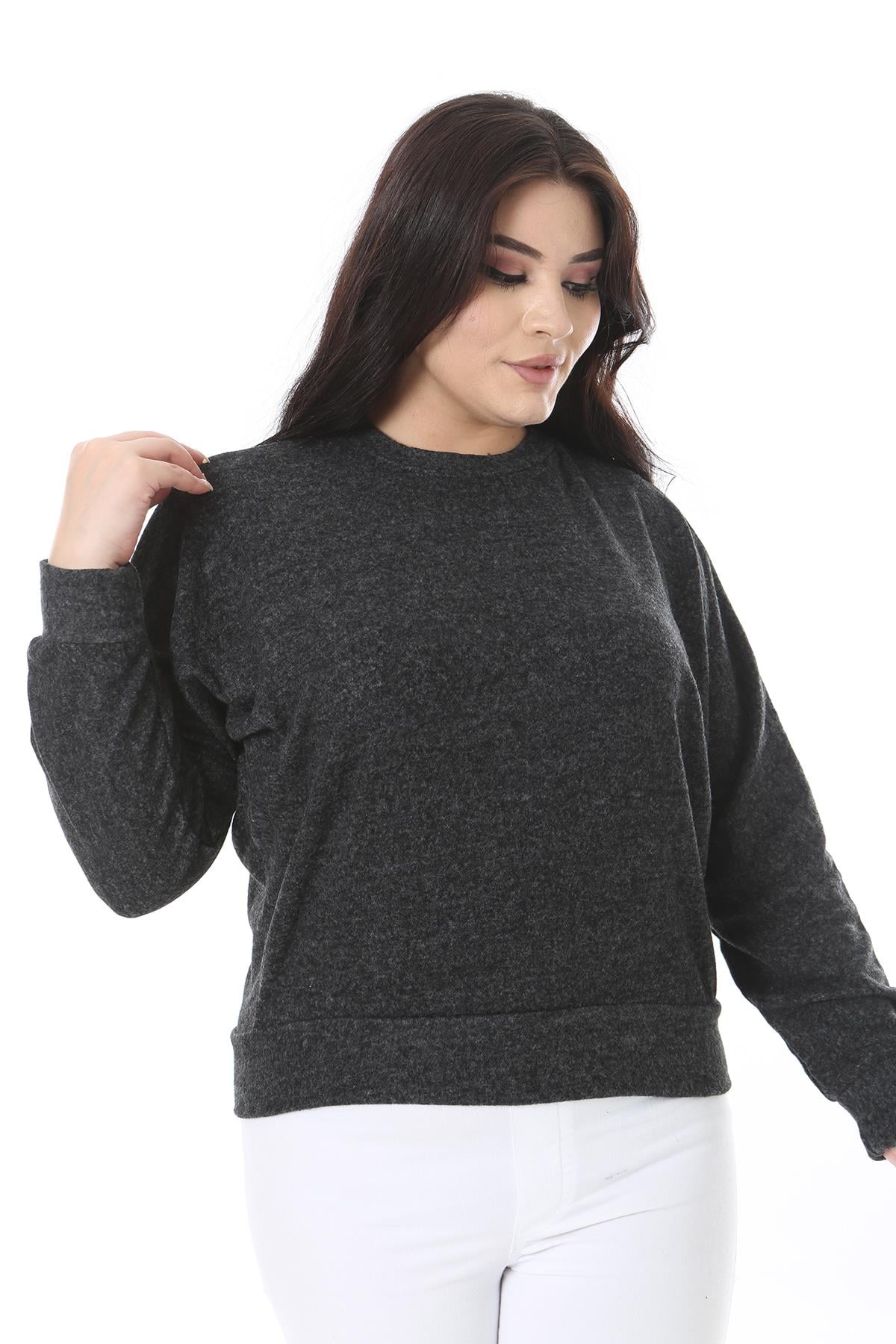 Kadın Büyük Beden Antrasit Yumoş Kumaş Yarasa Kollu Bluz 65N38636