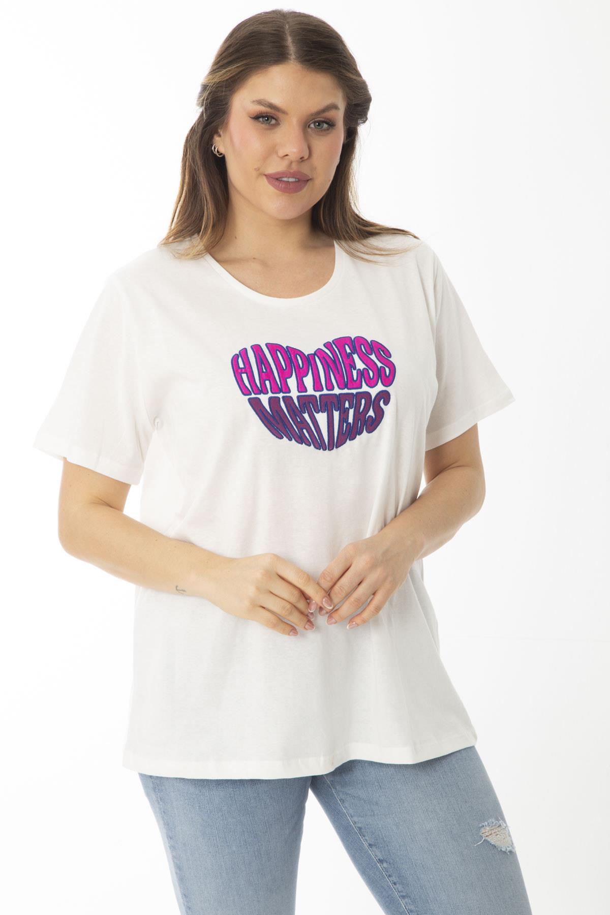Kadın Büyük Beden Beyaz Pamuklu Kumaş Nakışlı Bluz 65N37099