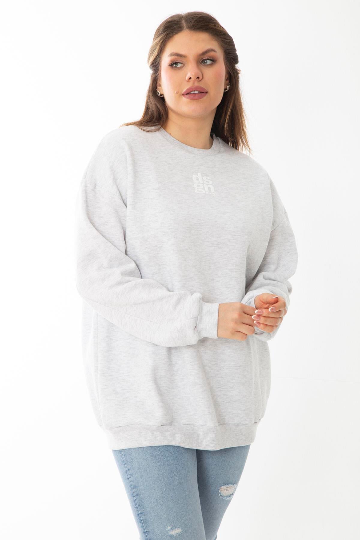 Kadın Büyük Beden Gri İçi Şardonlu Swatshirt 65N37009