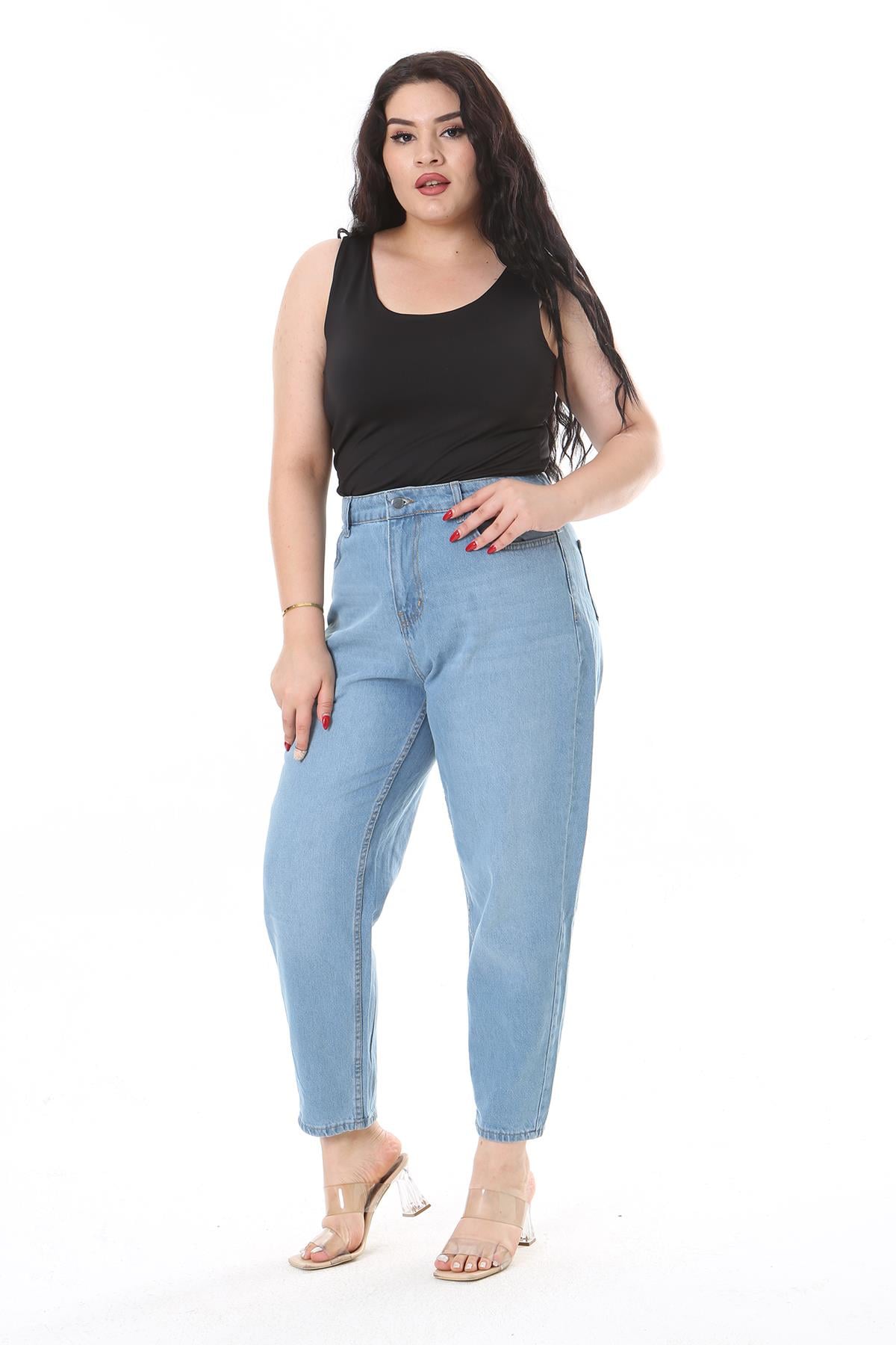 Kadın Büyük Beden Mavi 5 Cepli Kot Pantolon 65N38131