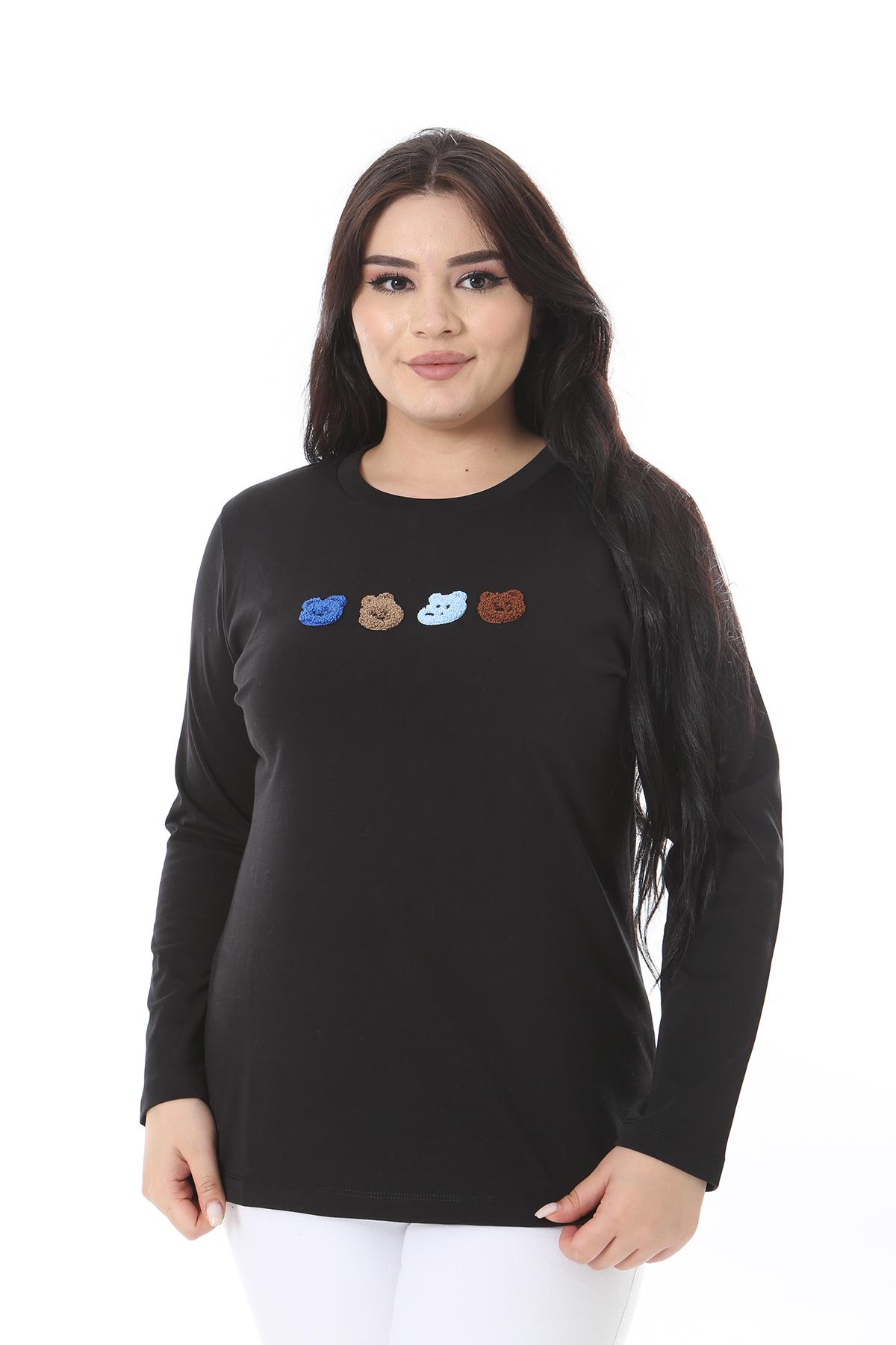 Kadın Büyük Beden Siyah Nakış Detaylı Sweatshirt 65N38630