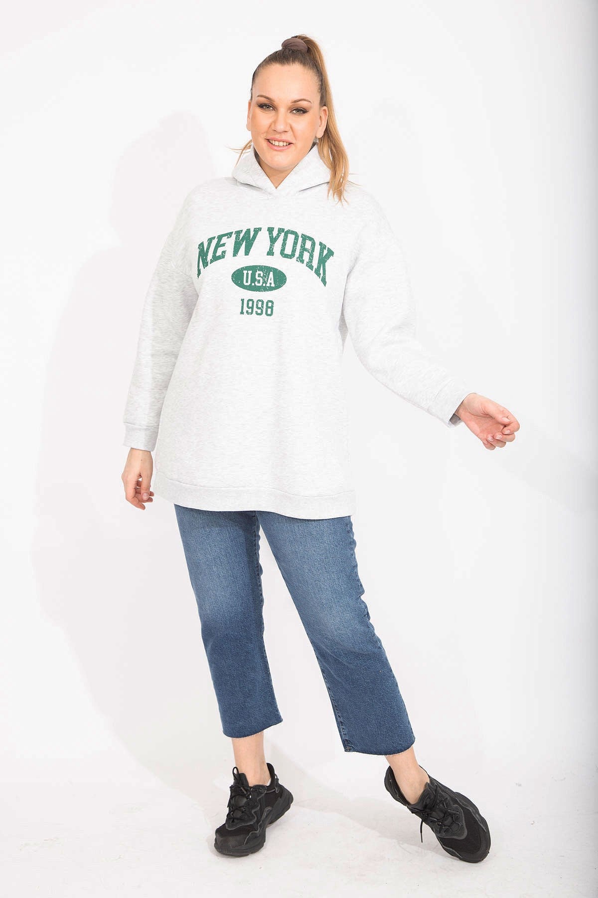 Kadın Gri 3 İplik İçi Şardonlu Kalın Sweatshirt 65N35491