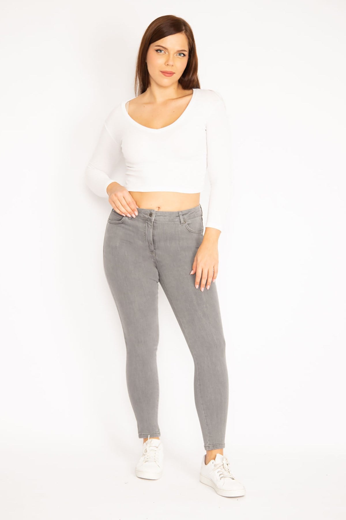 Kadın Gri 5 Cepli Likralı Kot Pantolon 65N34864