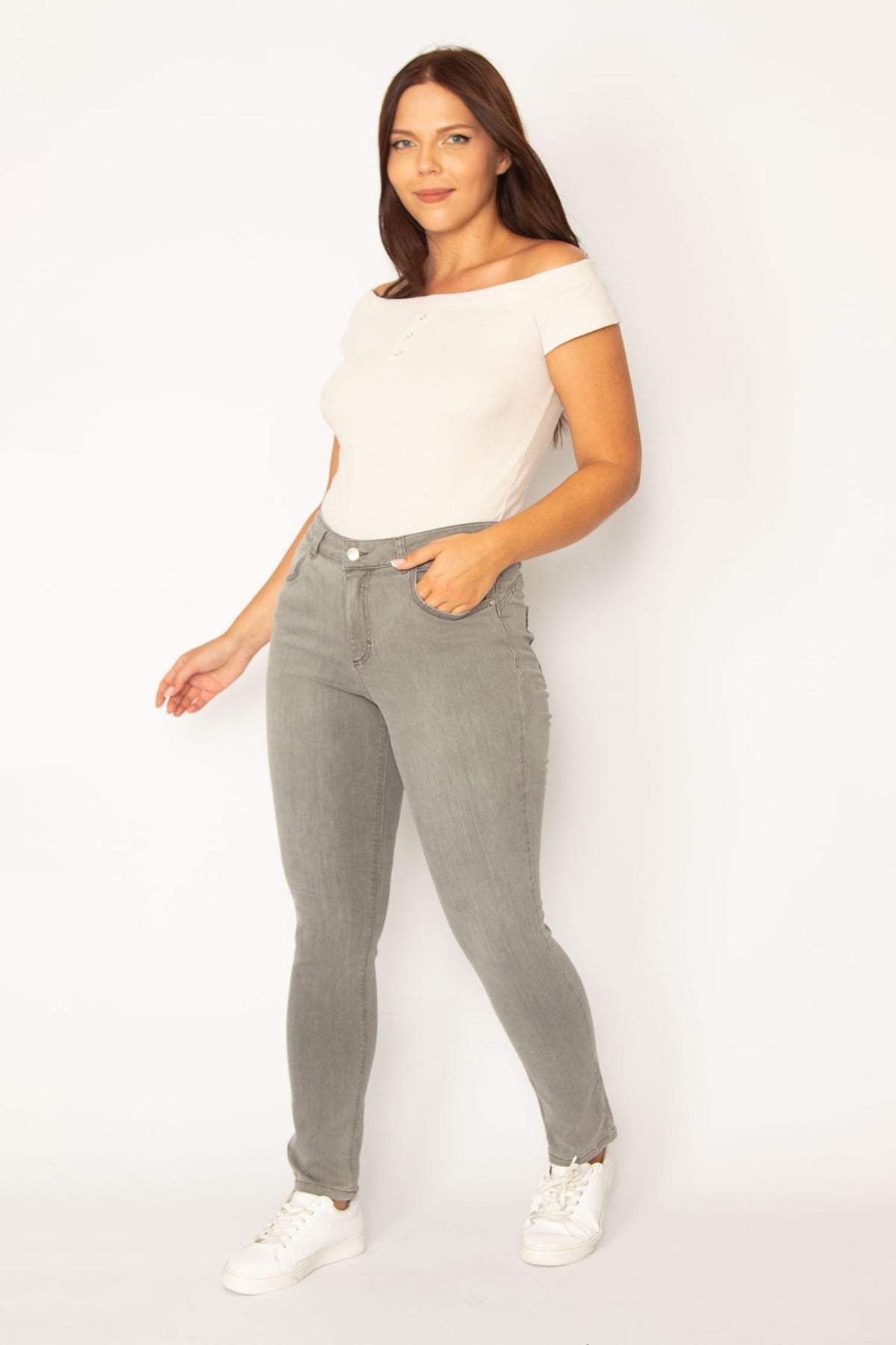 Kadın Gri Likralı Skınny Kot Pantolon 65N34357