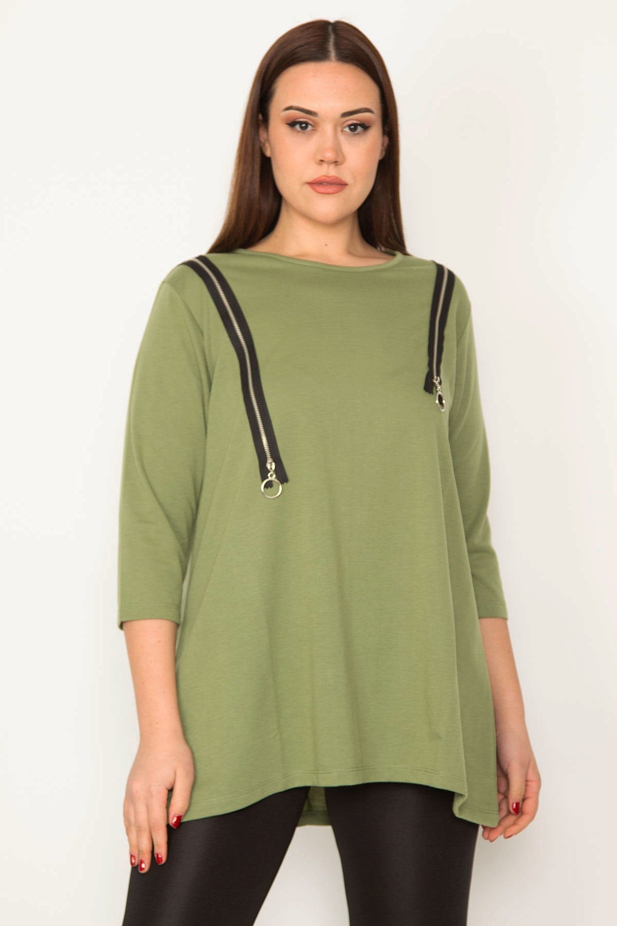 Kadın Haki Süs Fermuarlı Tunik 65N32783