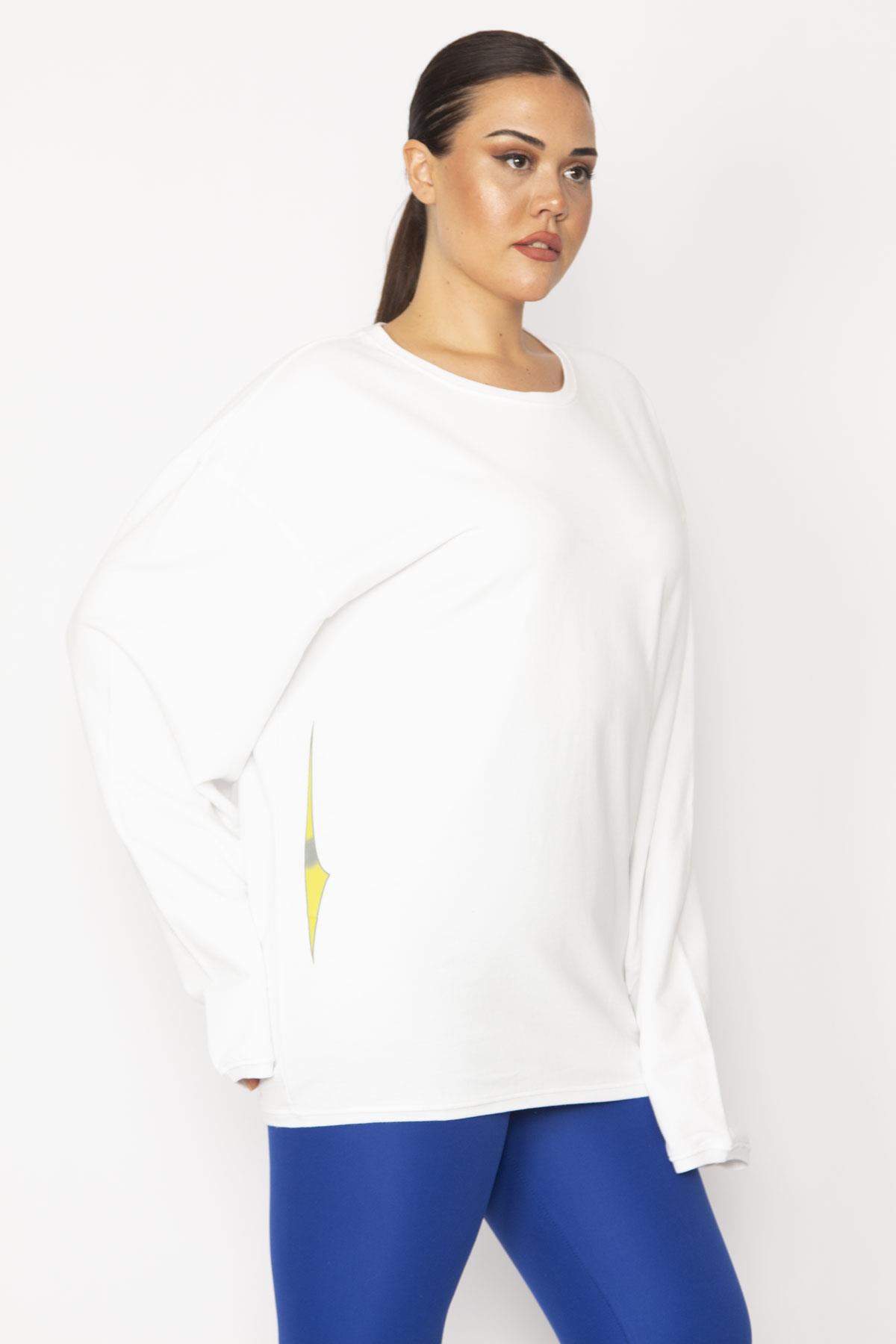 Kadın Kemik Pamuklu Kumaş Bisiklet Yakalı Sırt Baskı Detaylı Sweatshirt 65N28712