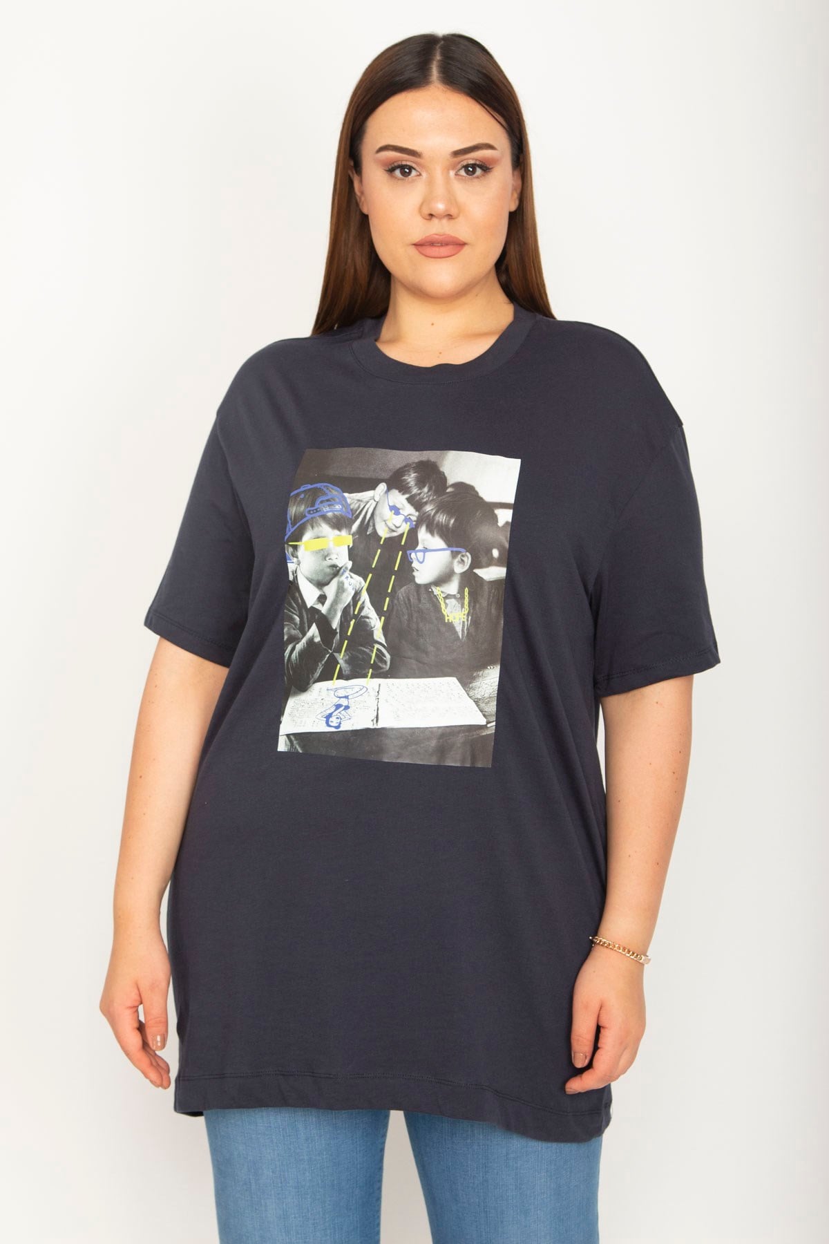 Kadın Lacivert Ön Baskılı Bluz 65N26470