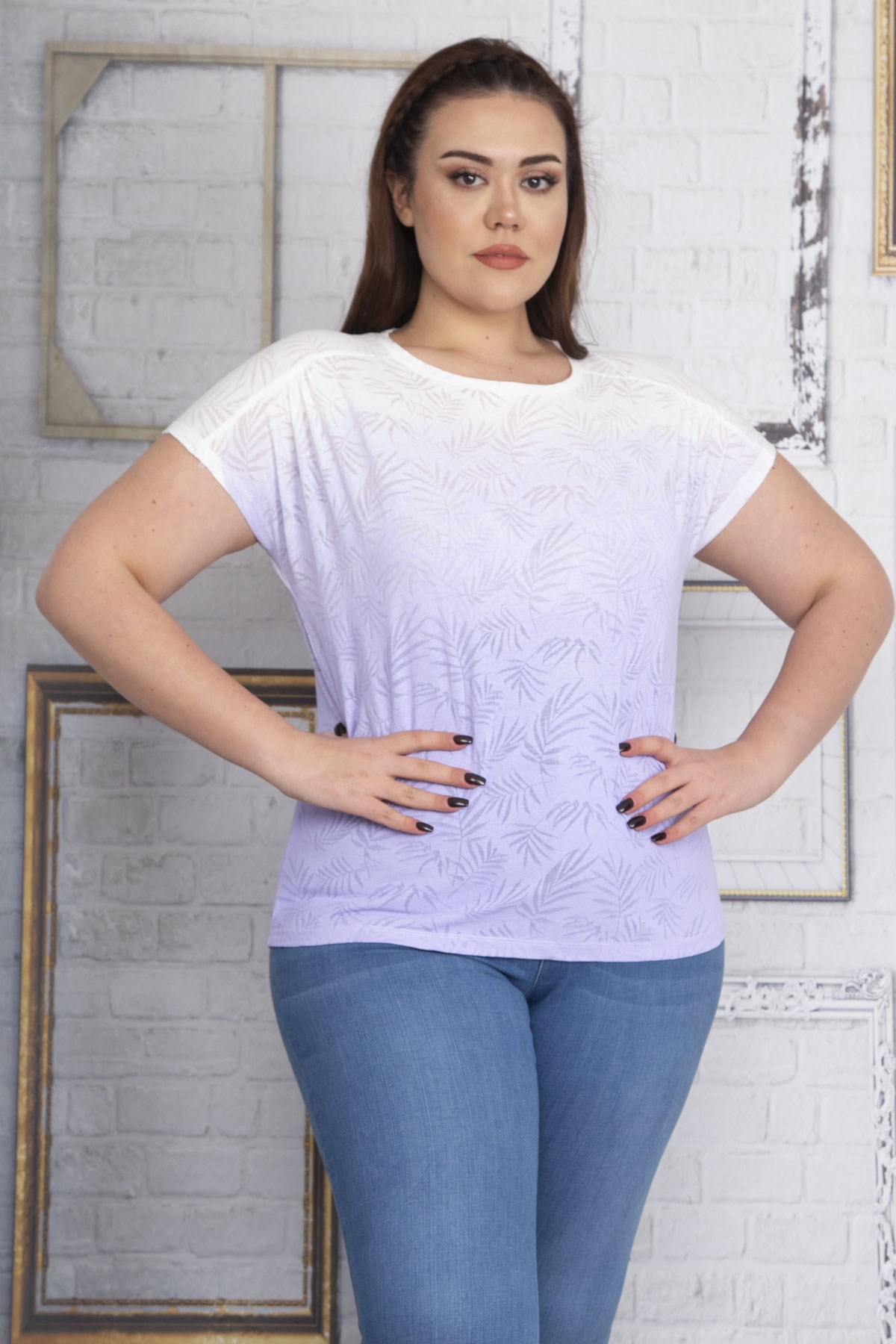 Kadın Lila Düşük Kol Bluz 65N22744