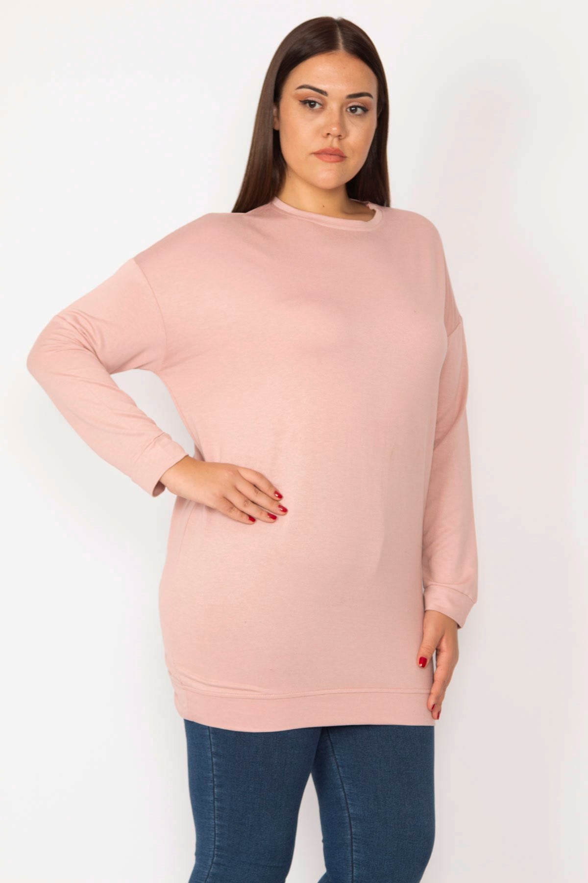 Kadın Pembe Bisiklet Yakalı Uzun Kollu Viskon Bluz 65N29997